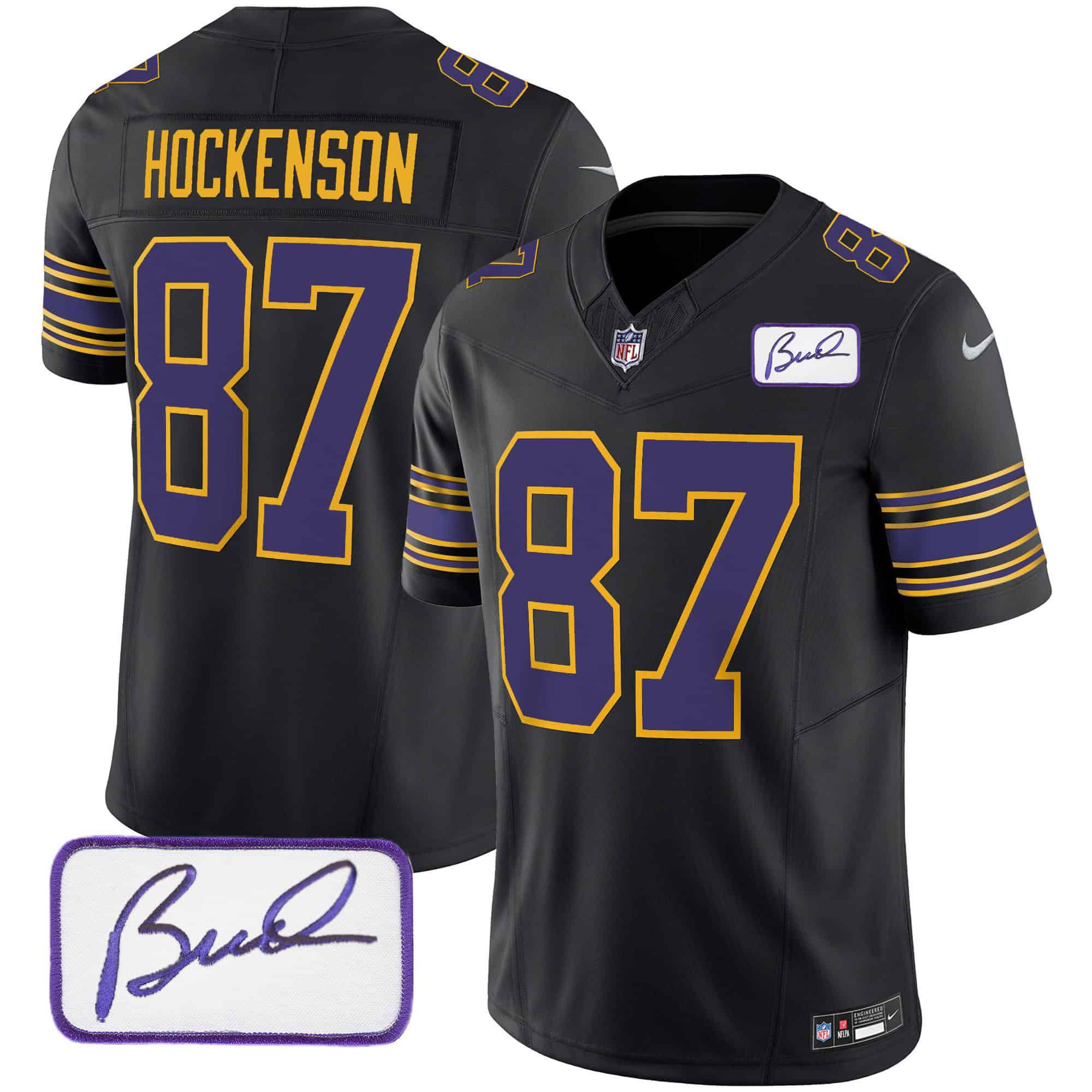 Men Minnesota Vikings #87 Hockenson Black 2024 Nike Bud Grant Patch Classic Limited NFL Jersey